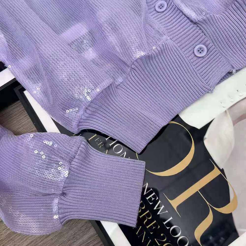 Prada Women Sequin-Embroidered Tulle Crop Top-Purple