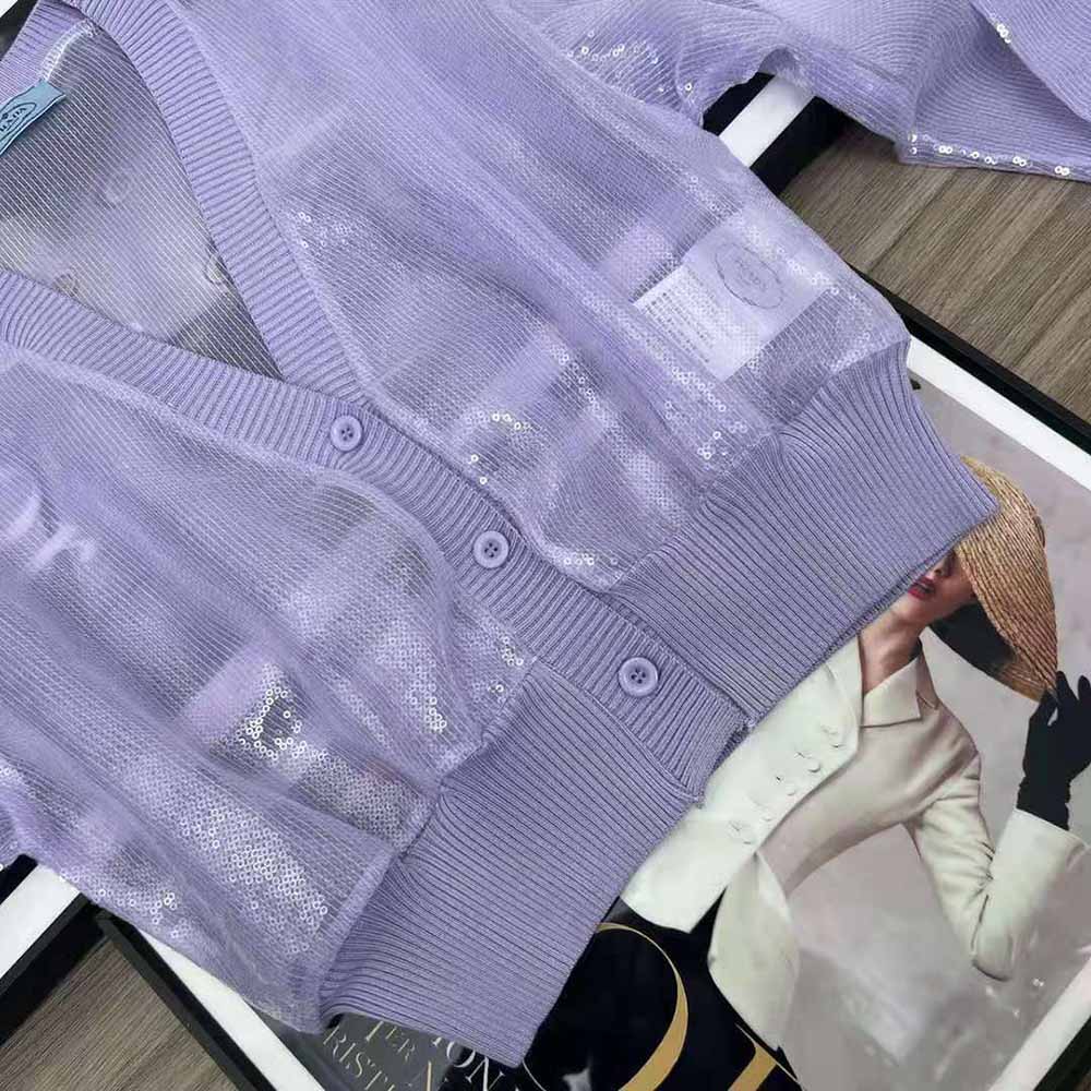 Prada Women Sequin-Embroidered Tulle Crop Top-Purple