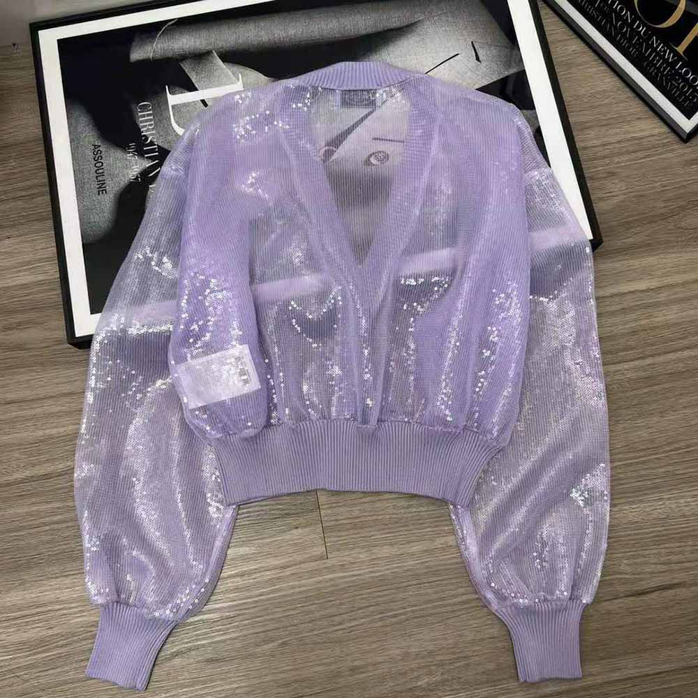 Prada Women Sequin-Embroidered Tulle Crop Top-Purple