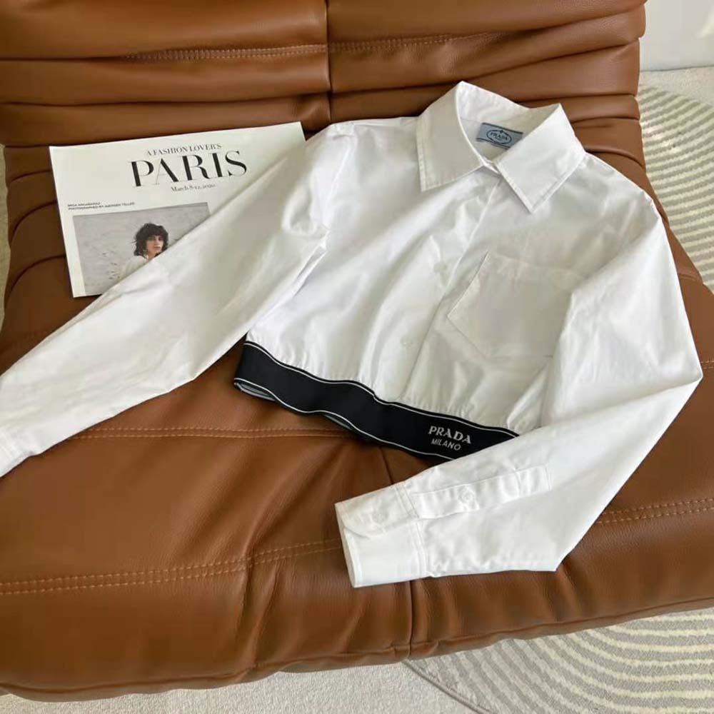 Prada Women Stretch Poplin Shirt with a Hybrid Design Reinvents