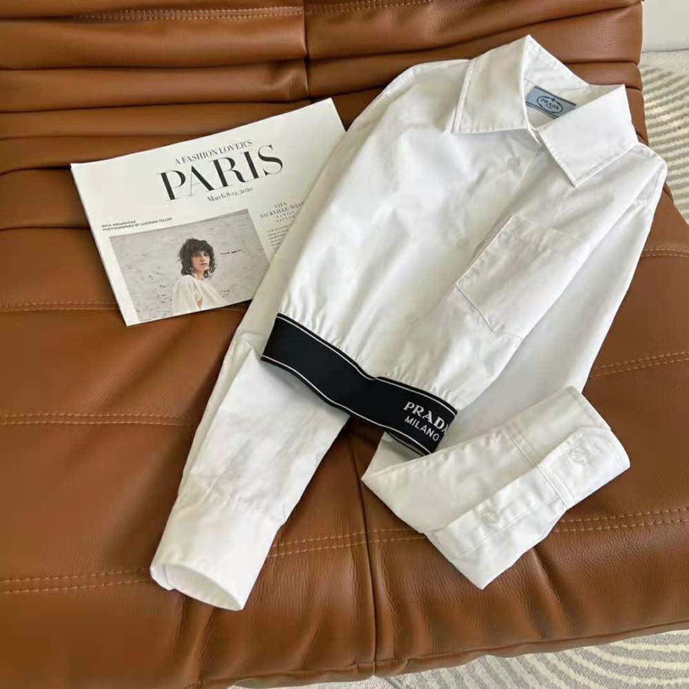 Prada Women Stretch Poplin Shirt with a Hybrid Design Reinvents