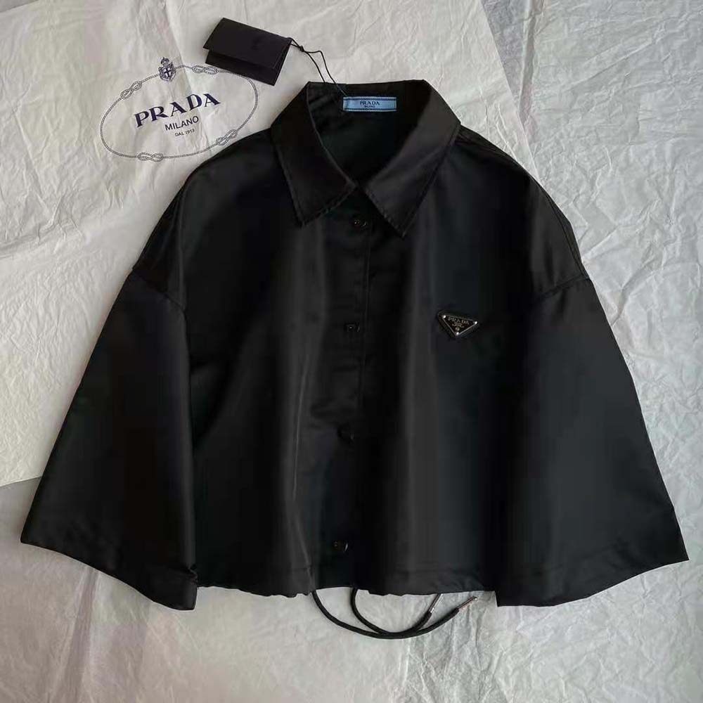 Prada Women Technical Silk Shirt-Black