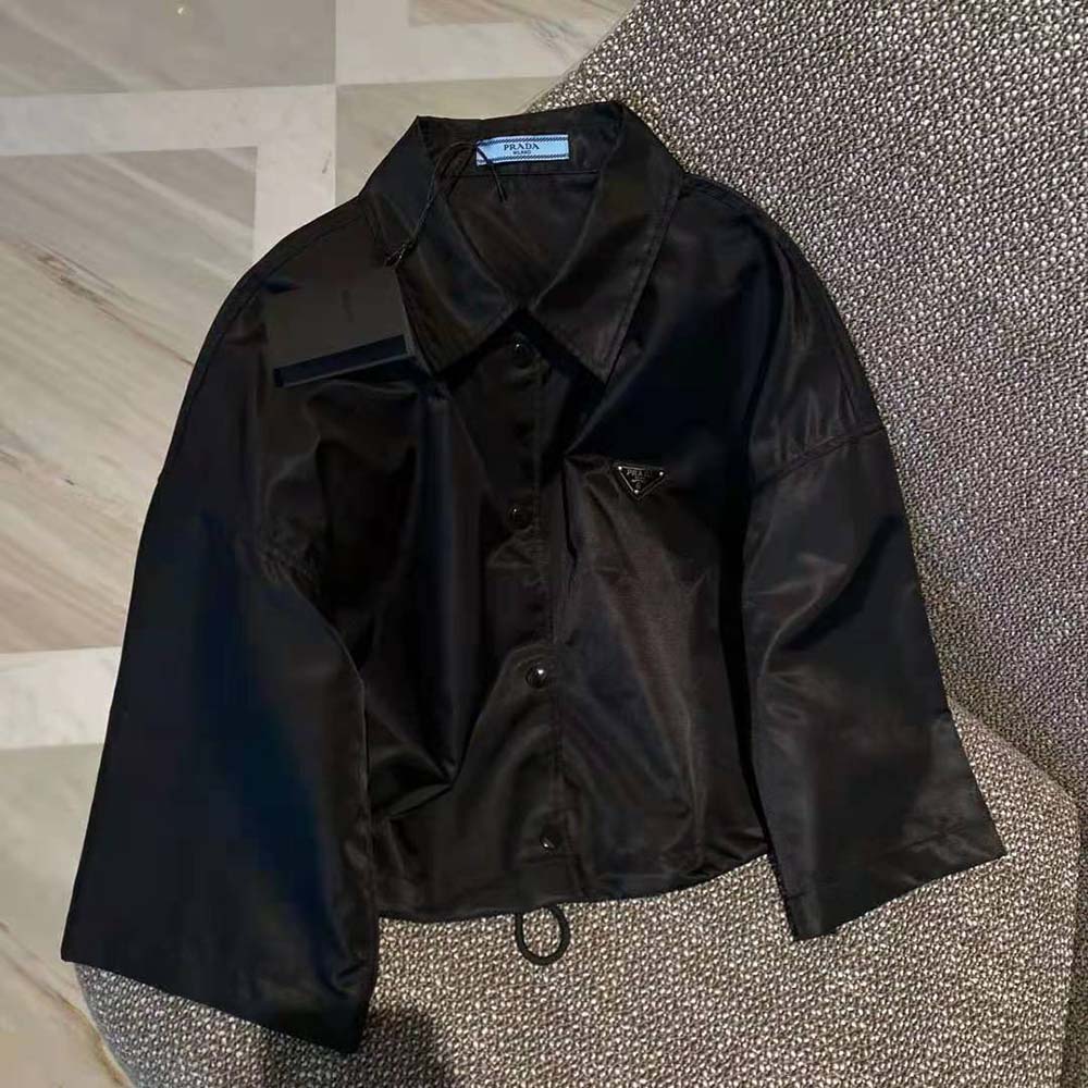Prada Women Technical Silk Shirt-Black
