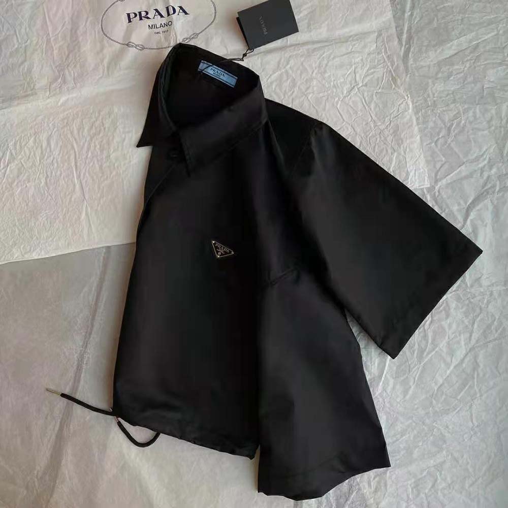 Prada Women Technical Silk Shirt-Black