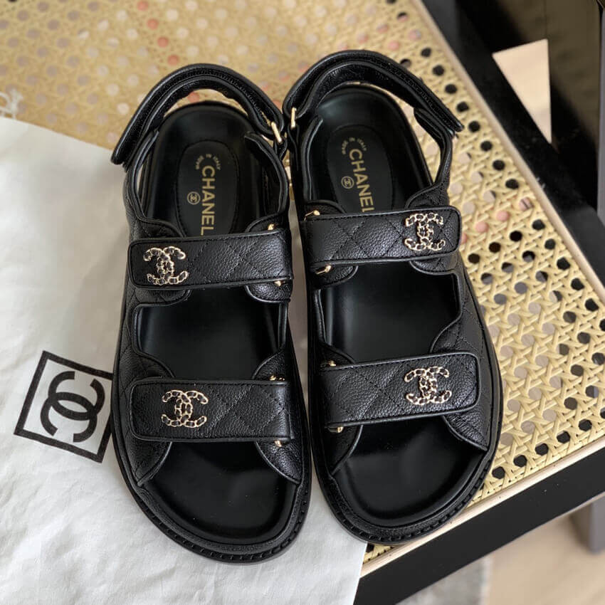 Chanel Women Open Toe Sandal in Calfskin Leather-Black