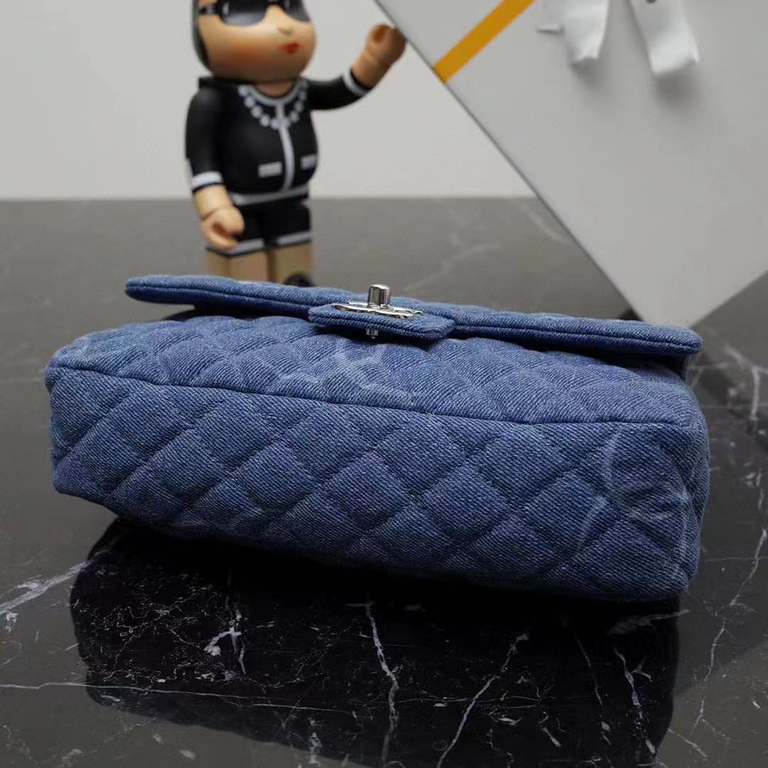 Chanel Women Small Flap Bag Printed Denim Gold-Tone Metal Blue