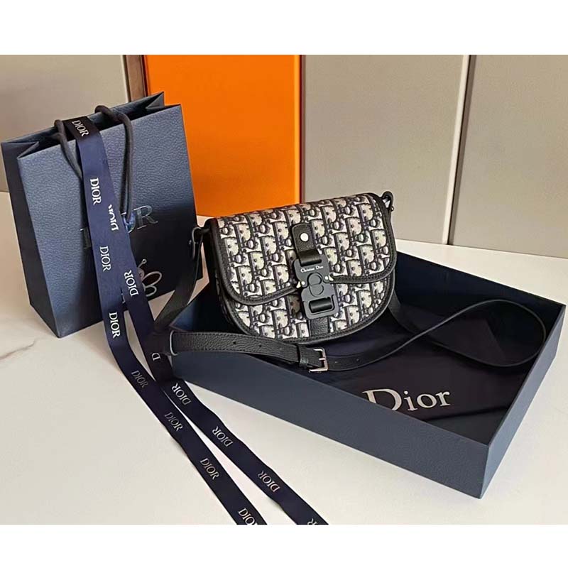 Dior Unisex CD Gallop Messenger Bag Beige Black Oblique Jacquard Grained Calfskin