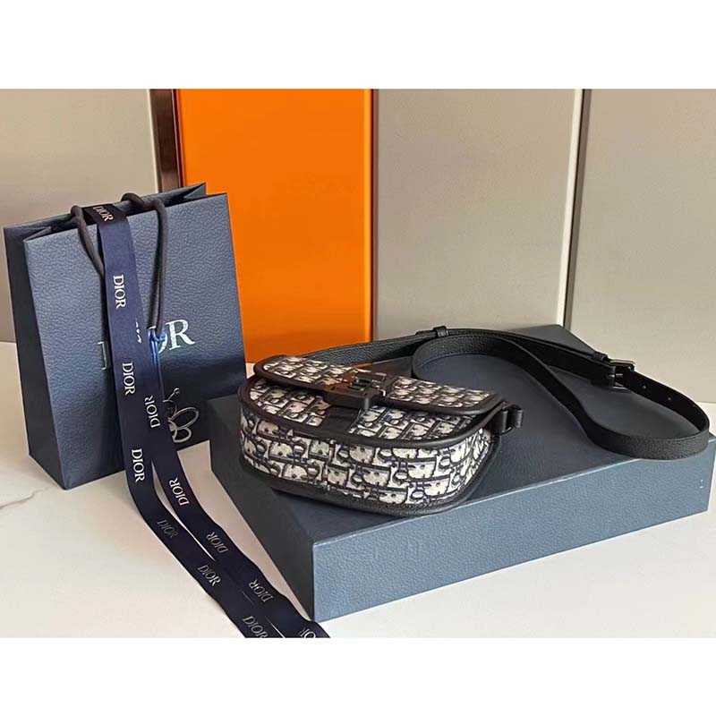 Dior Unisex CD Gallop Messenger Bag Beige Black Oblique Jacquard Grained Calfskin