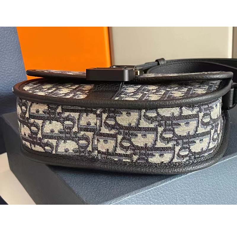 Dior Unisex CD Gallop Messenger Bag Beige Black Oblique Jacquard Grained Calfskin