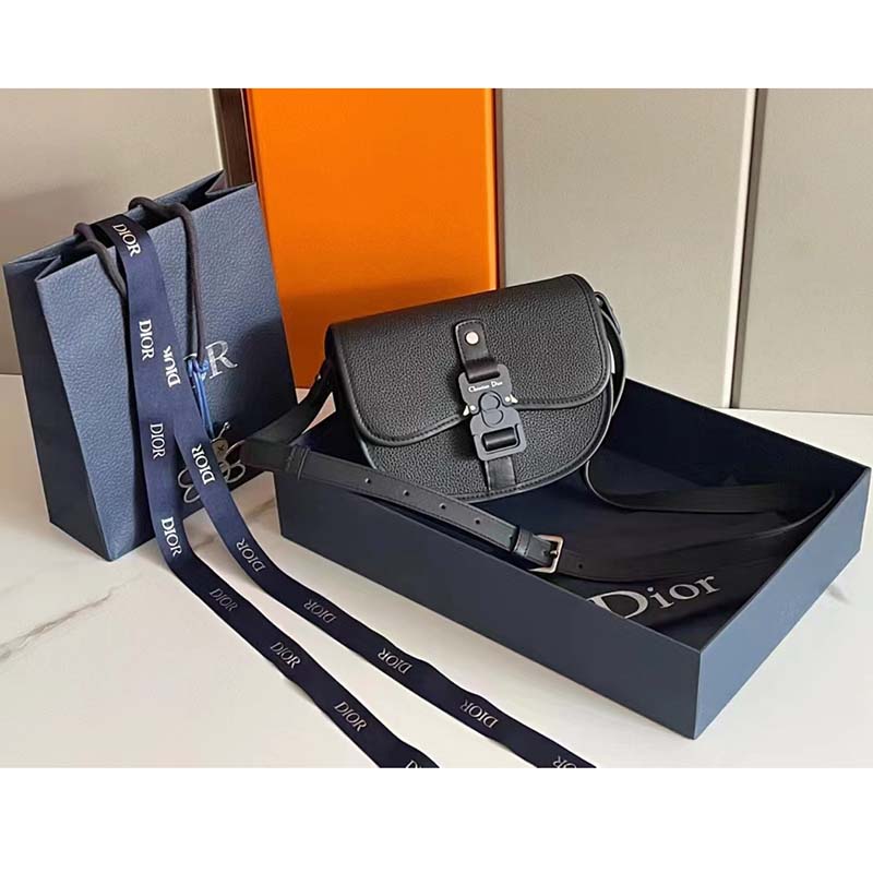 Dior Unisex CD Gallop Messenger Bag Black Grained Calfskin Interior Embossed Signature