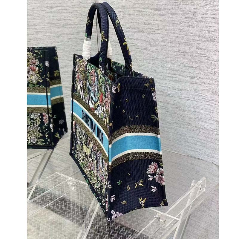 Dior Unisex CD Large Book Tote Blue Multicolor D-Constellation Embroidery