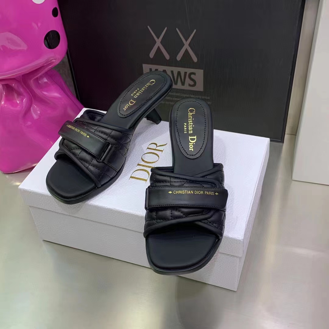 Dior Women CD Dio(r) Evolution Heeled Slide Black Quilted Cannage Calfskin 8 cm Heel