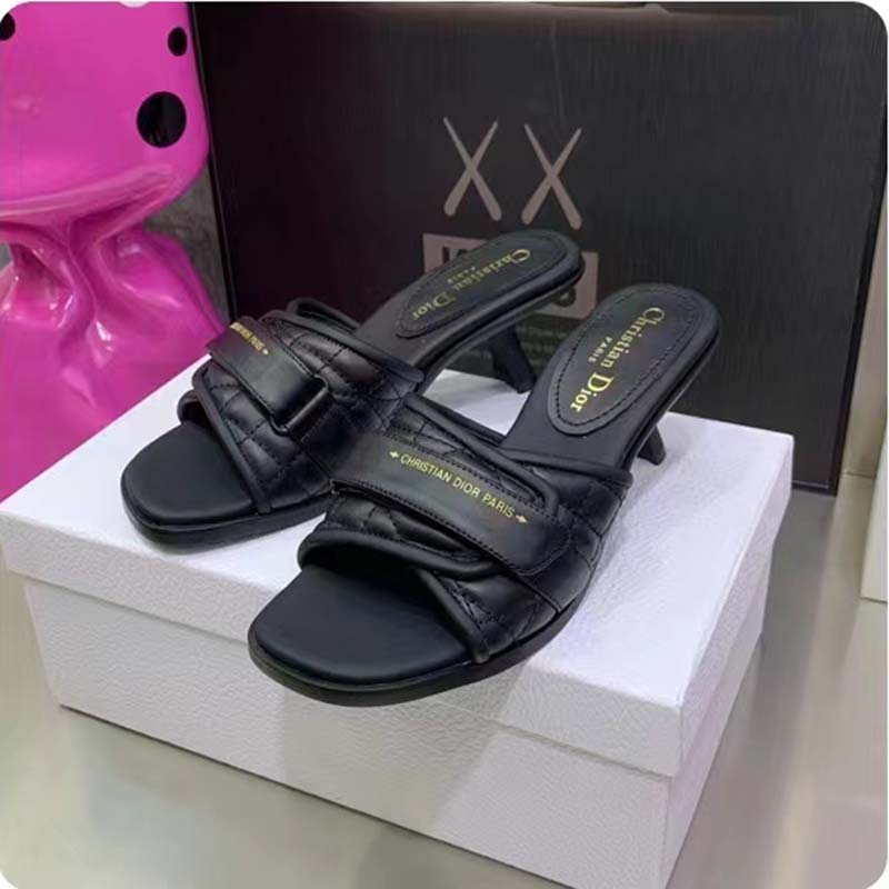 Dior Women CD Dio(r) Evolution Heeled Slide Black Quilted Cannage Calfskin 8 cm Heel