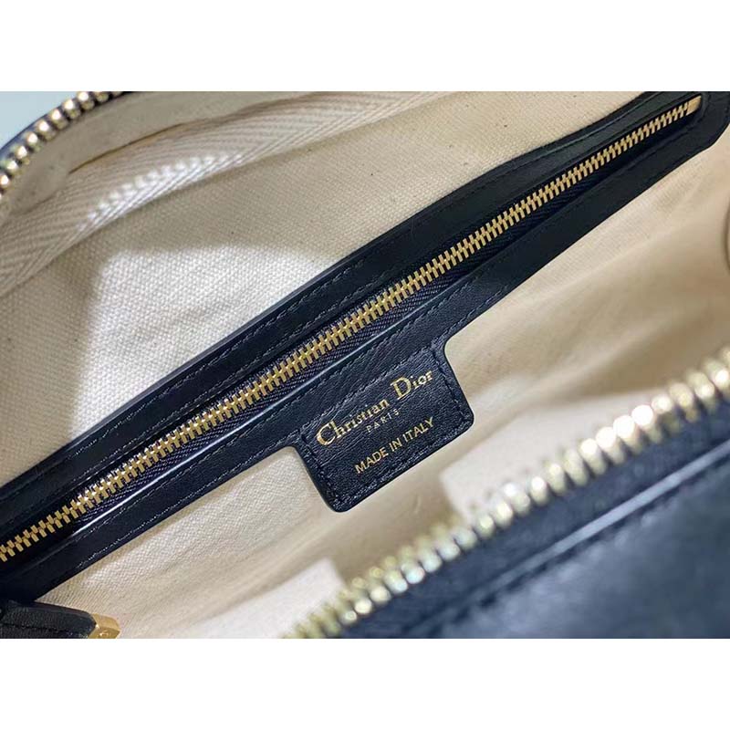 Dior Women CD Medium Vibe Zip Bowling Bag Black Silver Padded Étoile Calfskin