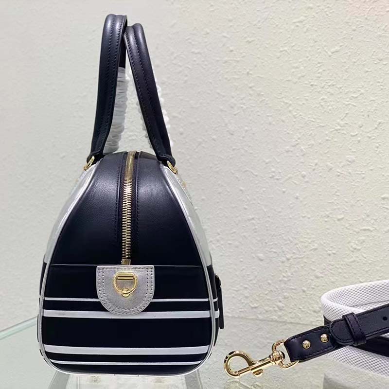 Dior Women CD Medium Vibe Zip Bowling Bag Black Silver Padded Étoile Calfskin