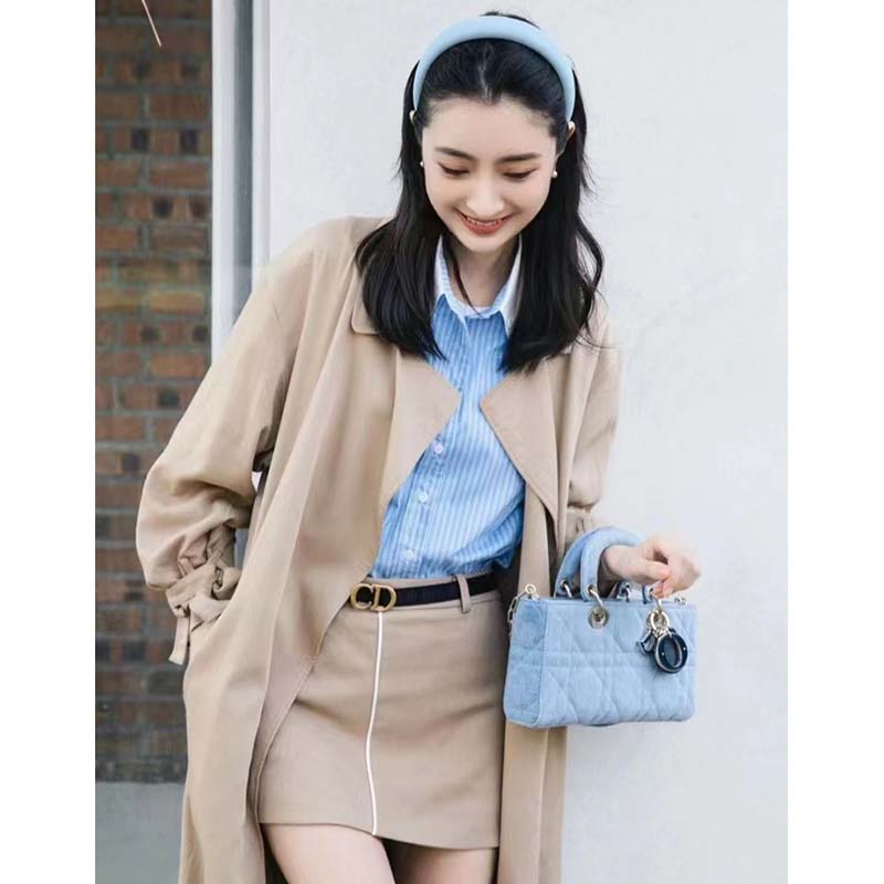 Dior Women Lady D-Joy Bag Blue Cannage Denim