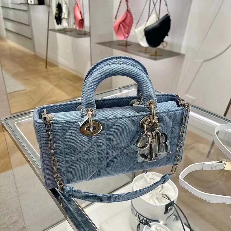 Dior Women Lady D-Joy Bag Blue Cannage Denim