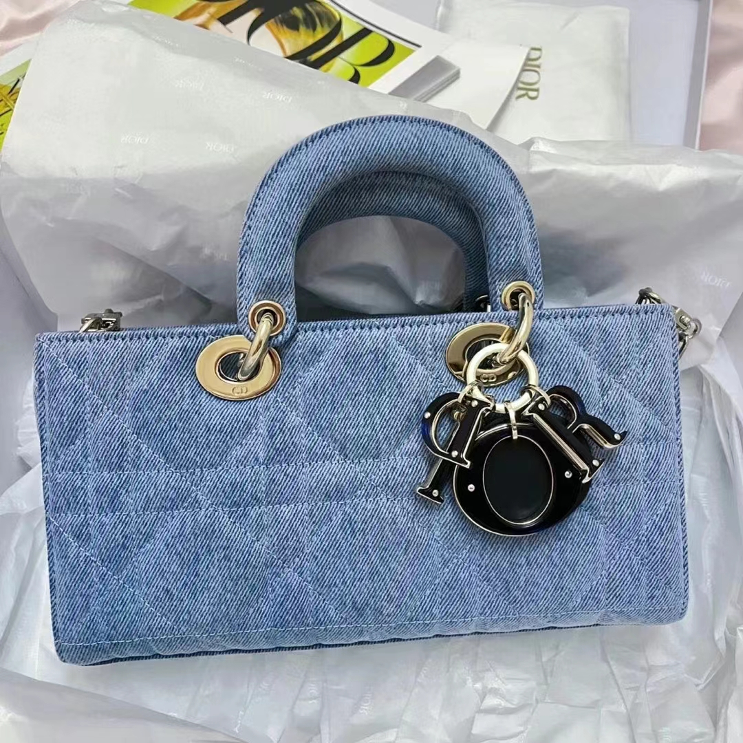 Dior Women Lady D-Joy Bag Blue Cannage Denim