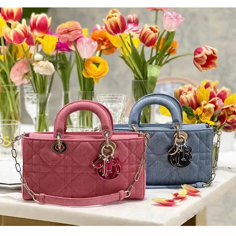 Dior Women Lady D-Joy Bag Blue Cannage Denim