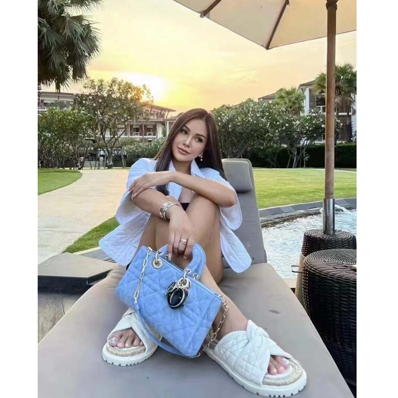Dior Women Lady D-Joy Bag Blue Cannage Denim