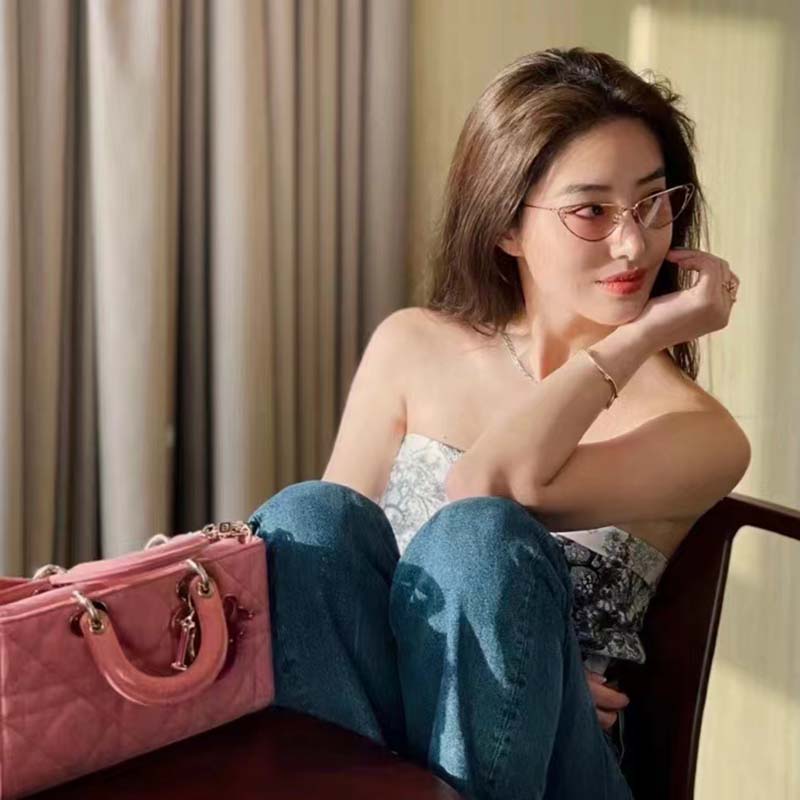 Dior Women Lady D-Joy Bag Bright Pink Cannage Denim