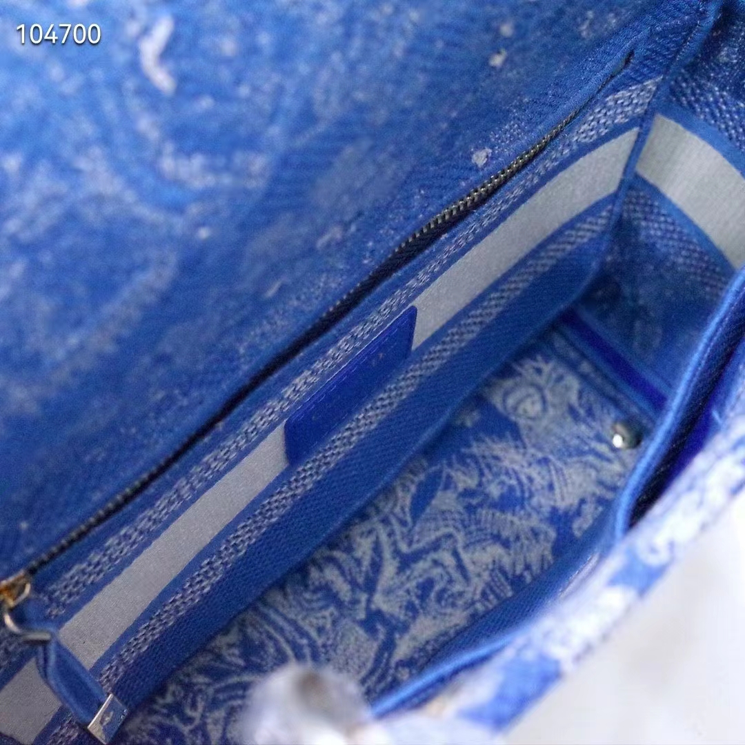Dior Women Medium Lady D-Lite Bag Fluorescent Blue Toile De Jouy Reverse Embroidery