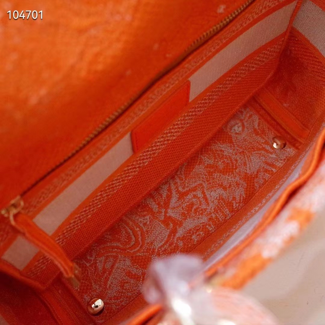 Dior Women Medium Lady D-Lite Bag Fluorescent Orange Toile De Jouy Reverse Embroidery