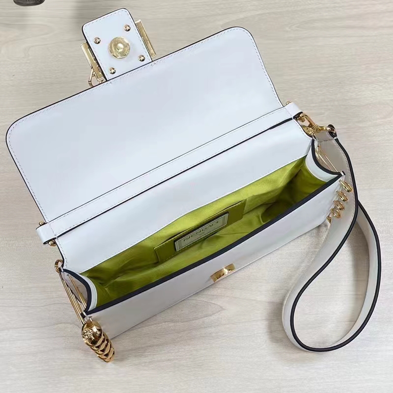 Fendi Women FF Baguette Brooch Fendace White Leather Bag