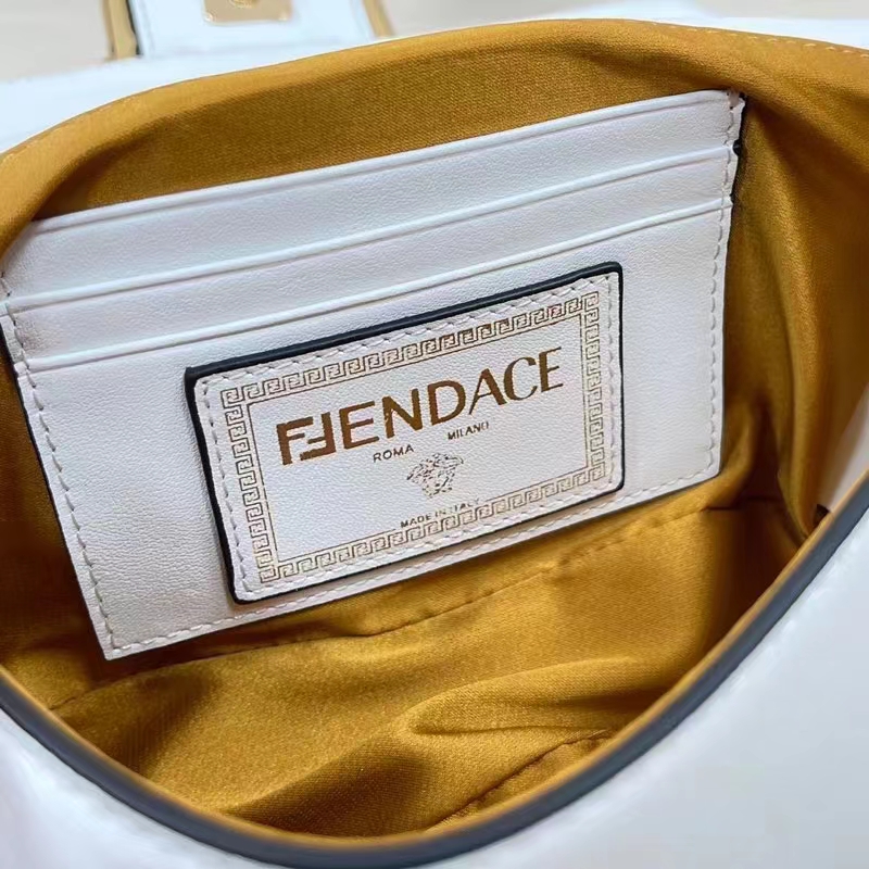 Fendi Women FF Brooch Mini Baguette Fendace White Leather Bag