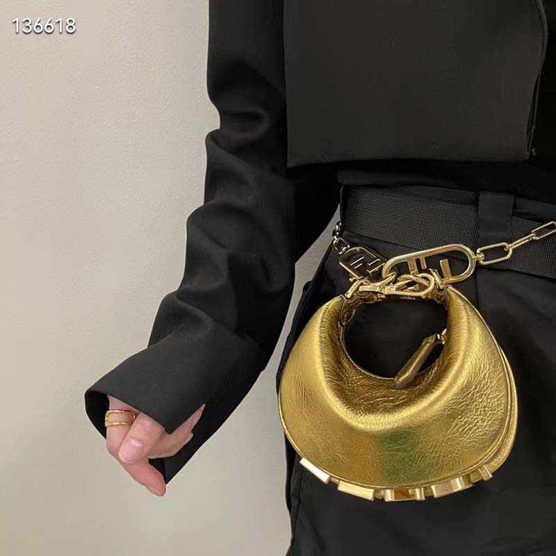 Fendi Women FF Fendigraphy Gold Leather Charm