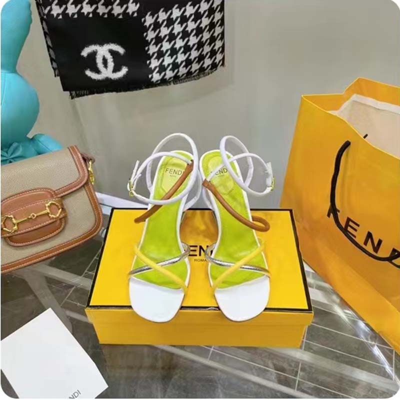 Fendi Women FF First White Nappa Leather High-Heeled Sandals 9.5 cm Heel