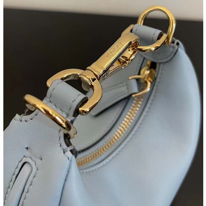 Fendi Women FF Nano Fendigraphy Light Blue Leather Charm
