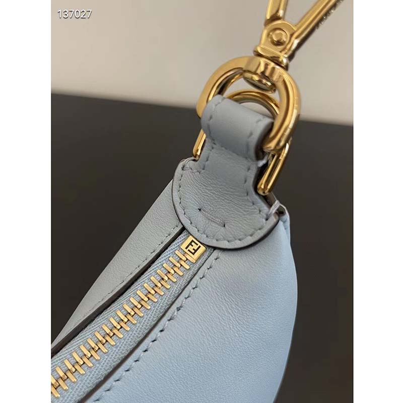 Fendi Women FF Nano Fendigraphy Light Blue Leather Charm