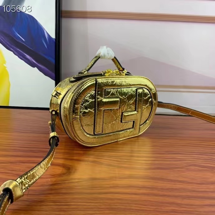 Fendi Women FF O’Lock Mini Camera Case Gold Laminated Leather Mini Bag
