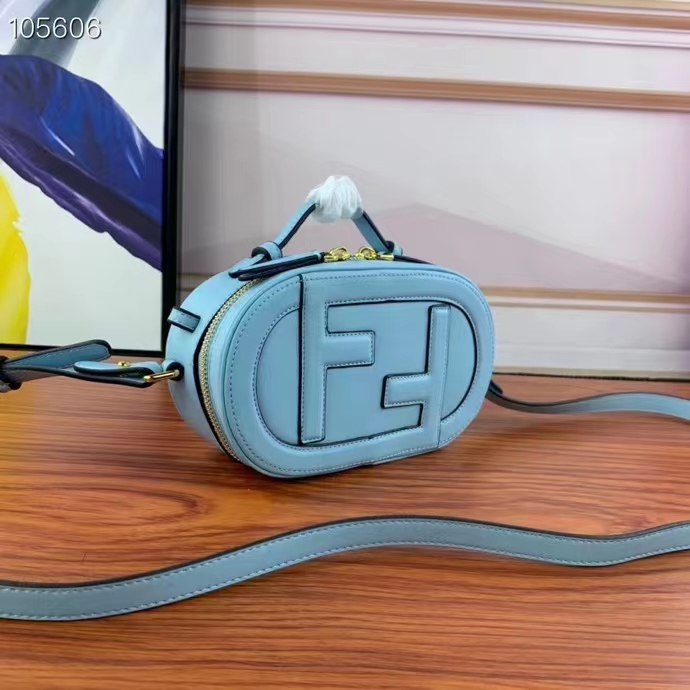 Fendi Women FF O’Lock Mini Camera Case Light Blue Leather Mini Bag