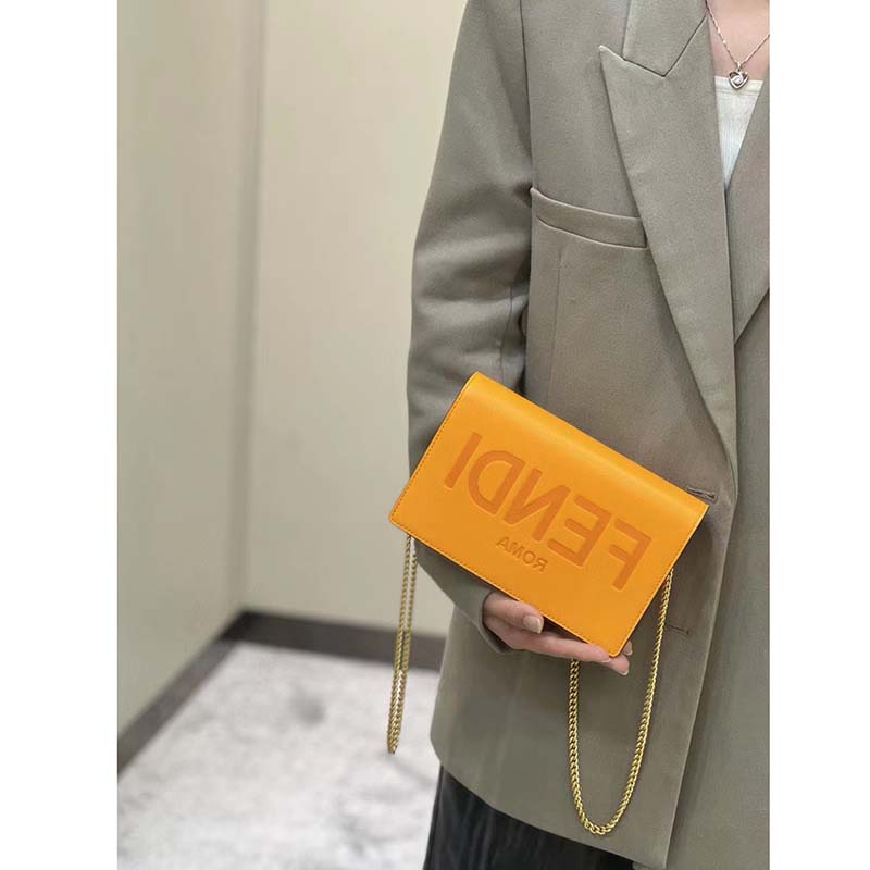Fendi Women FF Wallet On Chain Brown Leather Mini Bag