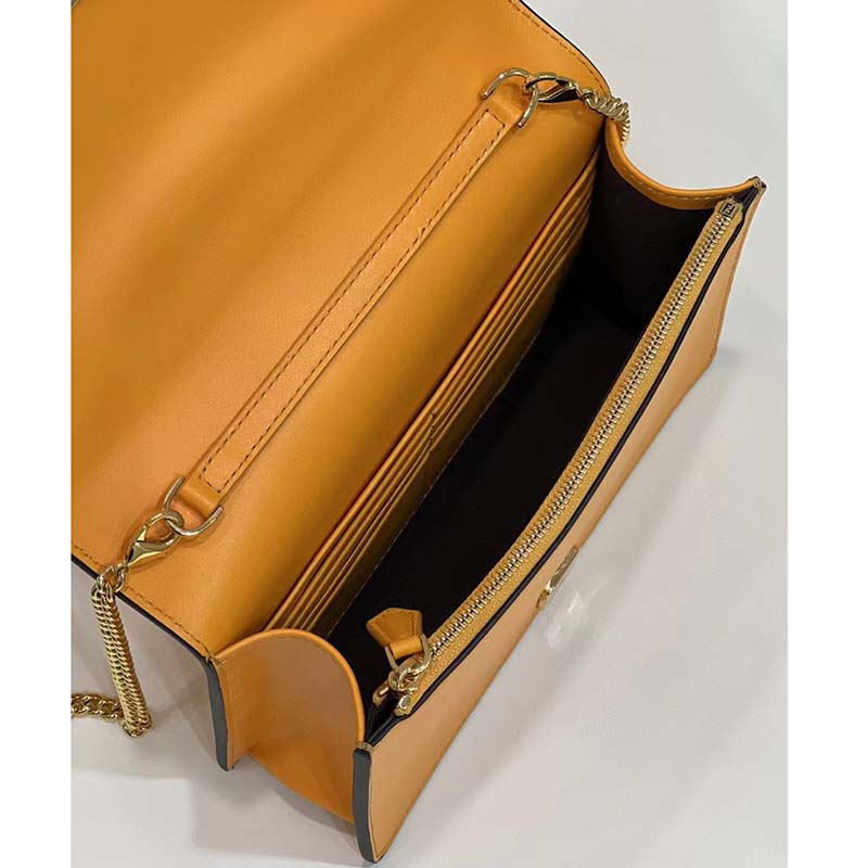 Fendi Women FF Wallet On Chain Brown Leather Mini Bag