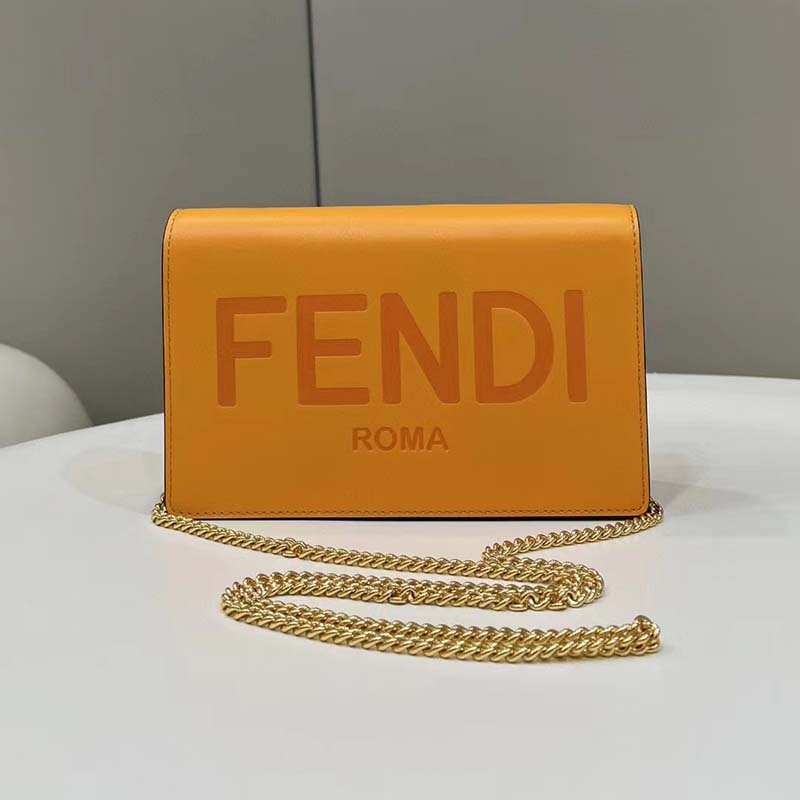 Fendi Women FF Wallet On Chain Brown Leather Mini Bag