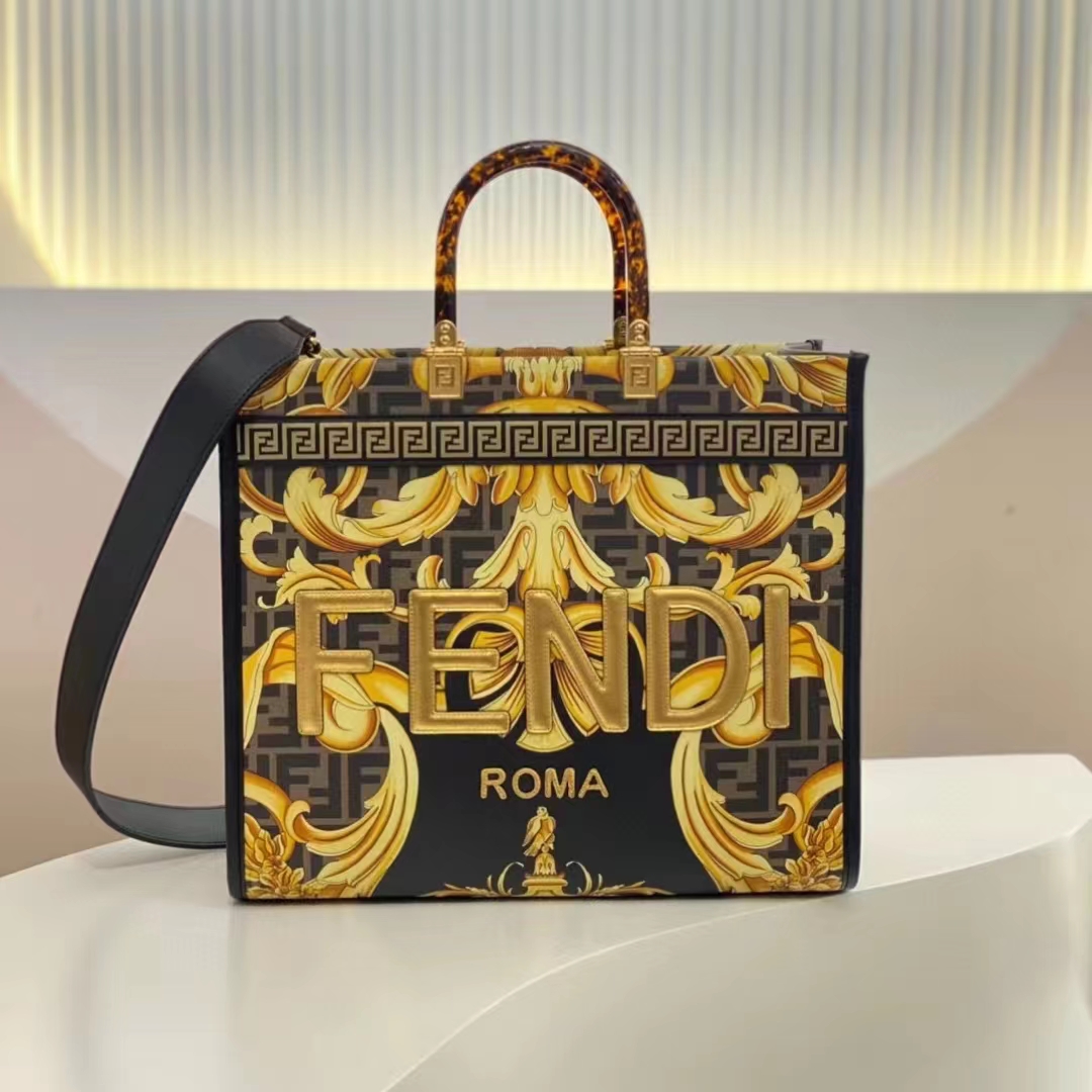 Fendi Women Fendi Sunshine Medium Fendace Printed FF Leather Shopper