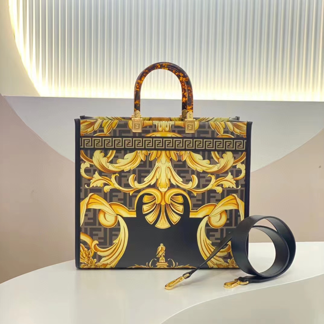 Fendi Women Fendi Sunshine Medium Fendace Printed FF Leather Shopper