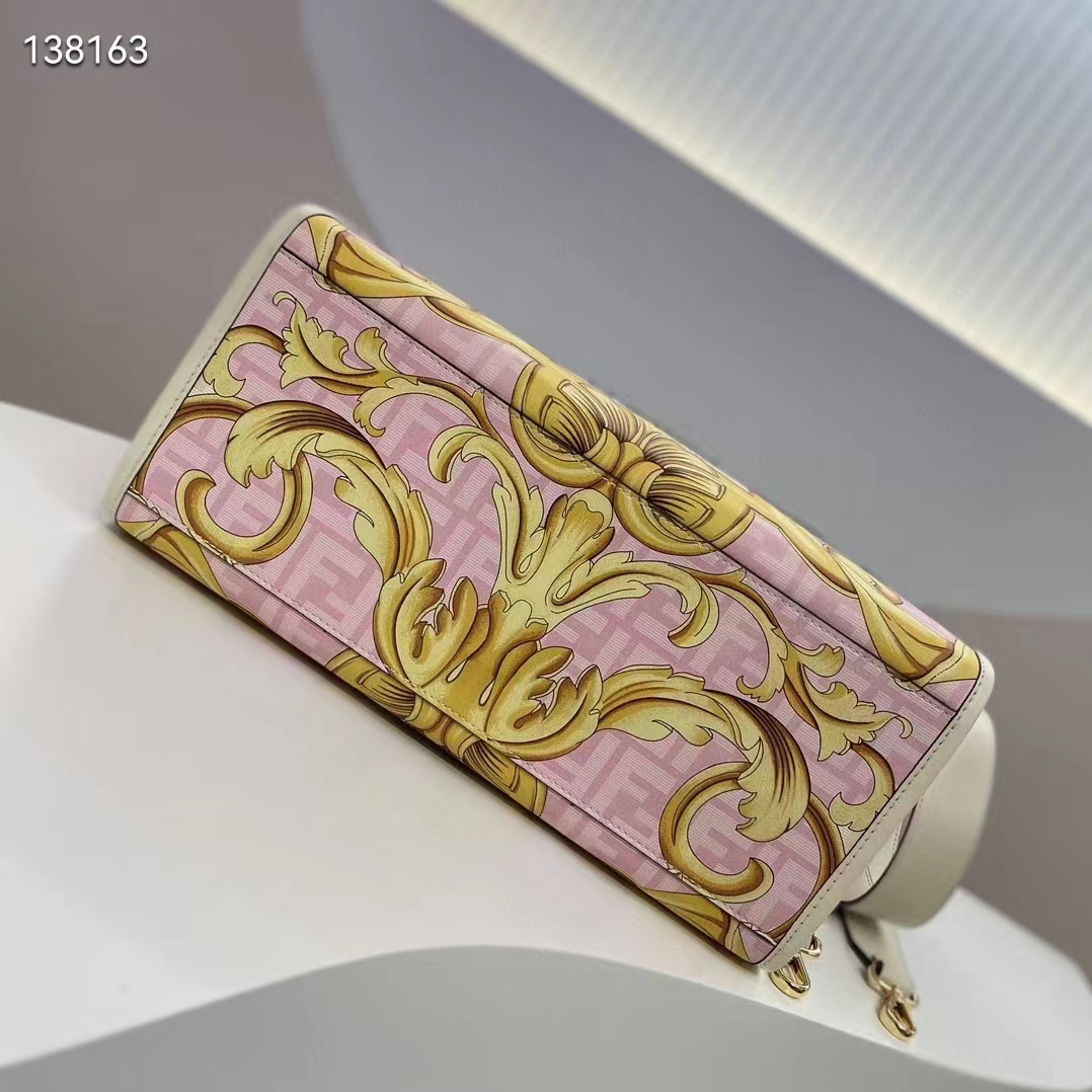 Fendi Women Fendi Sunshine Medium Fendace Printed FF White Leather Shopper