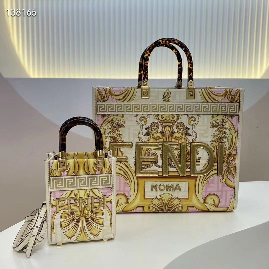 Fendi Women Fendi Sunshine Medium Fendace Printed FF White Leather Shopper