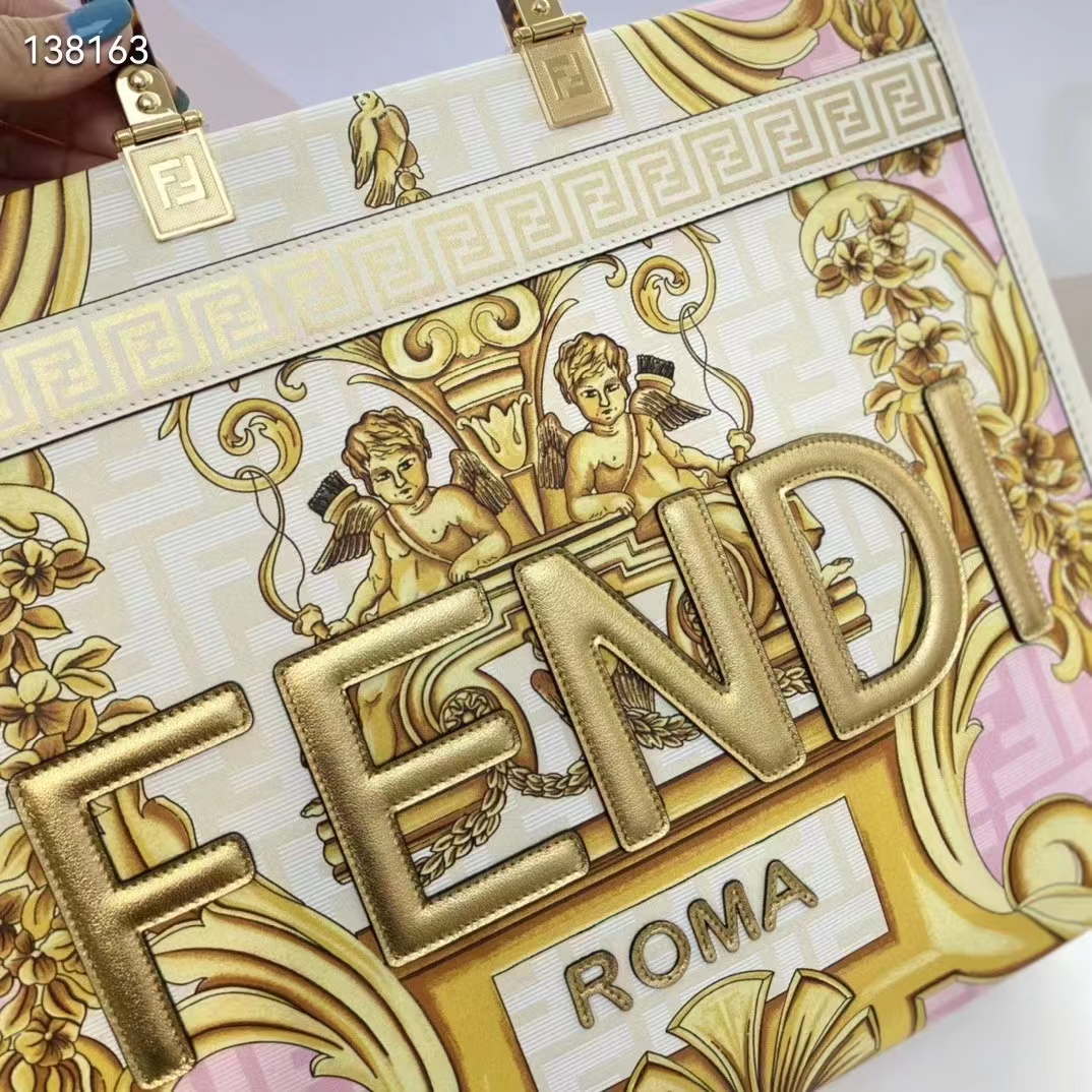 Fendi Women Fendi Sunshine Medium Fendace Printed FF White Leather Shopper