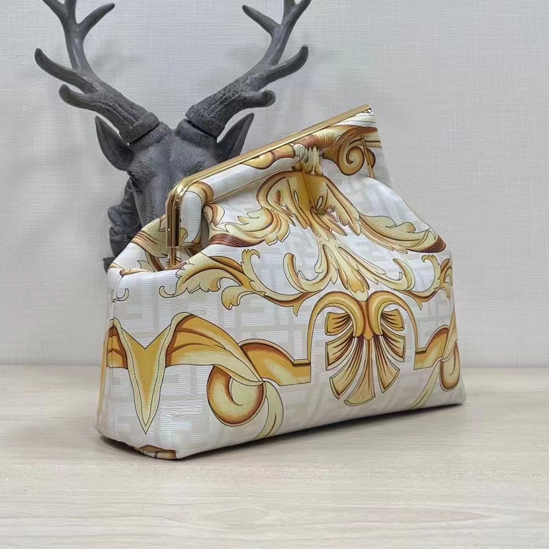 Fendi Women First Medium Fendace White Yellow Printed Silk Bag