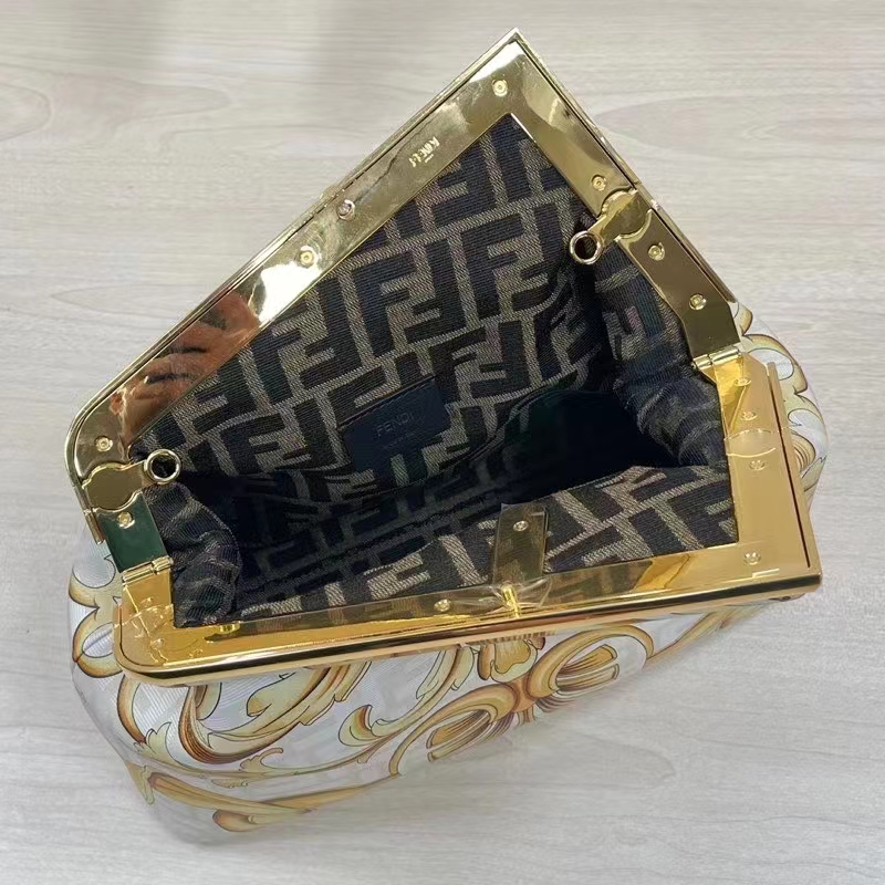 Fendi Women First Medium Fendace White Yellow Printed Silk Bag