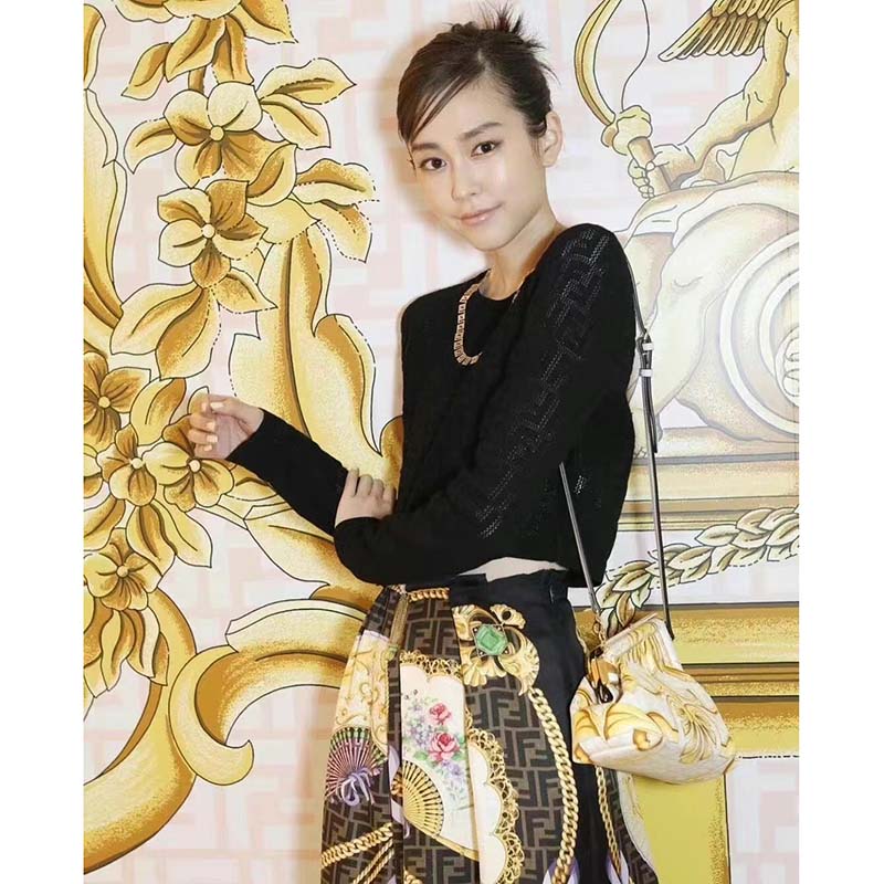 Fendi Women First Small Fendace White Yellow Printed Silk Bag