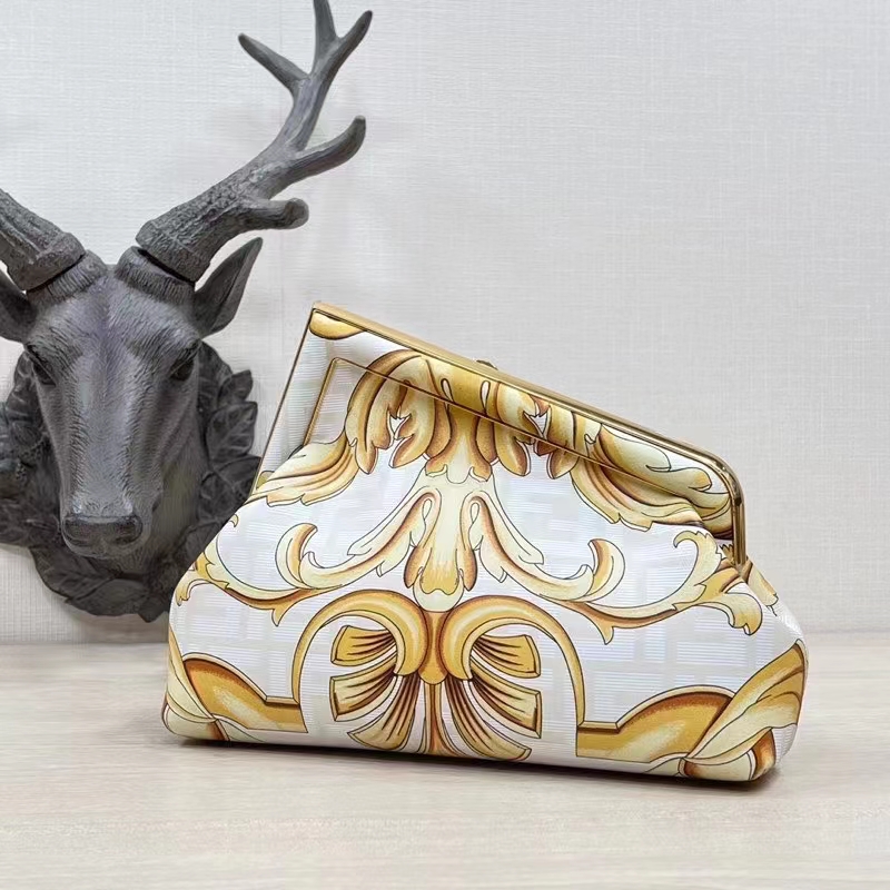Fendi Women First Small Fendace White Yellow Printed Silk Bag