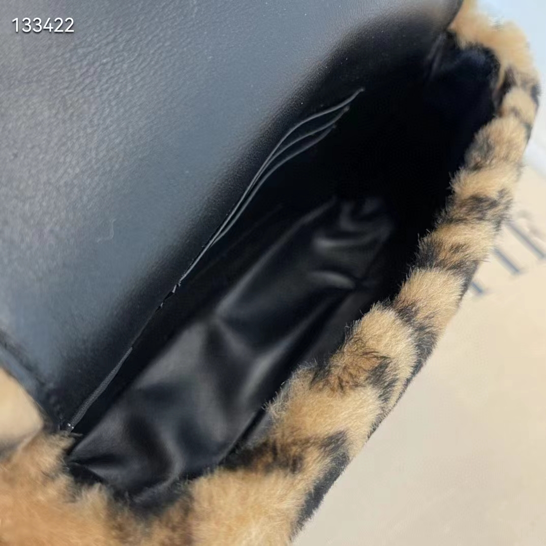 Fendi Women Mini Baguette Brown Sheepskin Sheep Fur Calfskin Bag