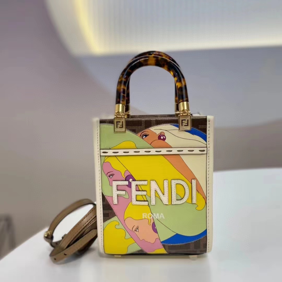 Fendi Women Mini Sunshine Shopper FF Printed Fabric Mini Bag