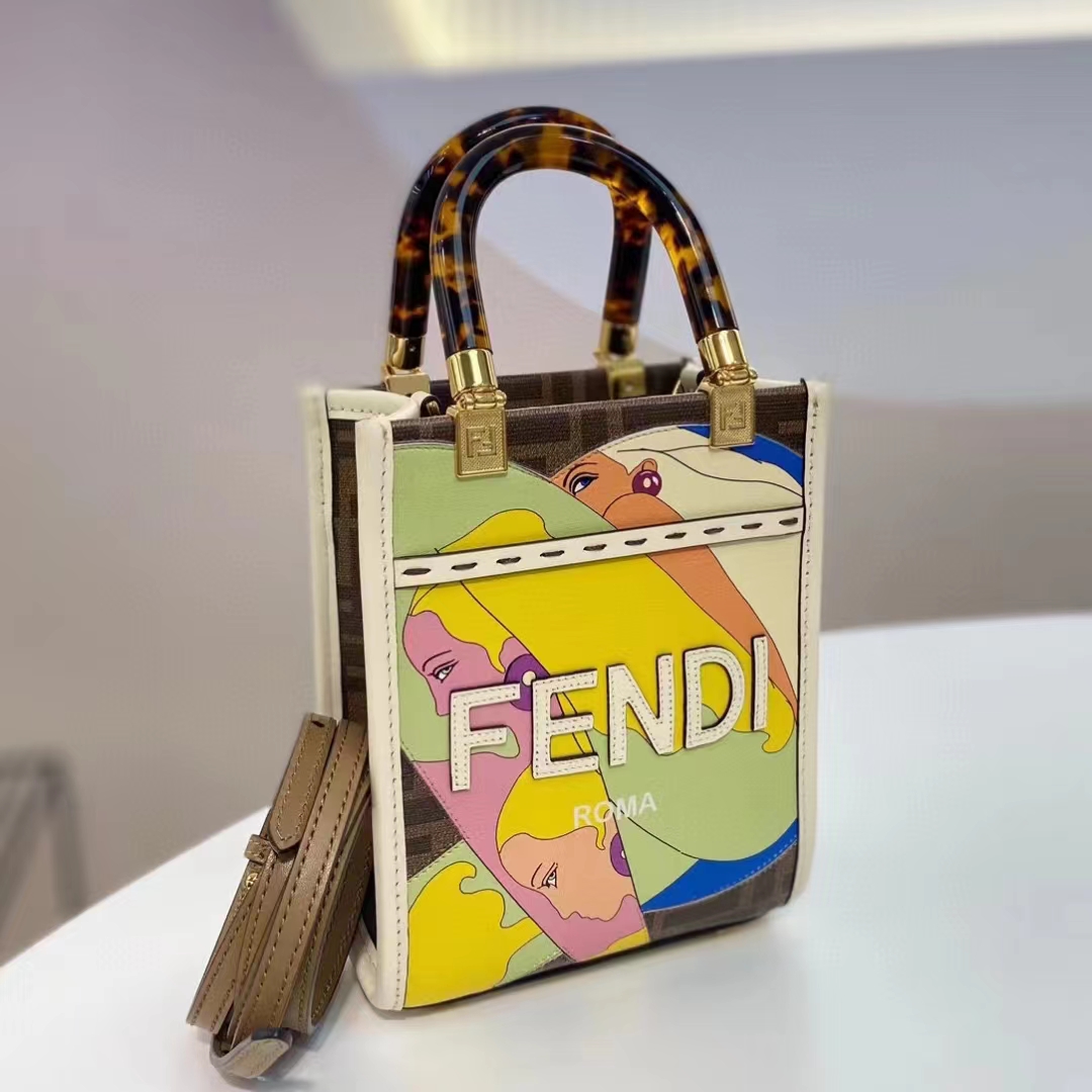 Fendi Women Mini Sunshine Shopper FF Printed Fabric Mini Bag
